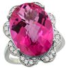 Natural 13.83 ctw pink-topaz & Diamond Engagement Ring 14K White Gold - REF-124F4N