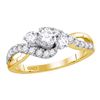 0.88 CTW Diamond 3-stone Bridal Engagement Ring 14KT Yellow Gold - REF-101K9W