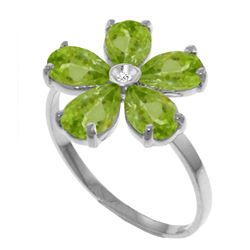 Genuine 2.22 ctw Peridot & Diamond Ring Jewelry 14KT White Gold - REF-35A9K