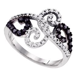 0.33 CTW Black Color Diamond Whimsical Swirled Cocktail Ring 10KT White Gold - REF-30M2H