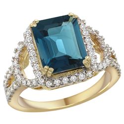 Natural 3.08 ctw london-blue-topaz & Diamond Engagement Ring 14K Yellow Gold - REF-107Y3X