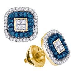 0.50 CTW Blue Color Diamond Square Cluster Earrings 10KT Yellow Gold - REF-30X2Y