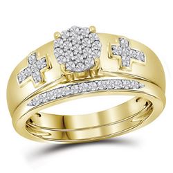 0.25 CTW Diamond Cluster Cross Bridal Wedding Engagement Ring 10KT Yellow Gold - REF-30K2W