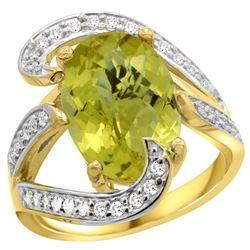 Natural 6.22 ctw lemon-quartz & Diamond Engagement Ring 14K Yellow Gold - REF-129H2W