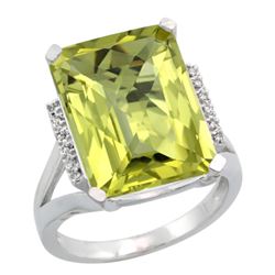 Natural 12.13 ctw Lemon-quartz & Diamond Engagement Ring 10K White Gold - REF-52W2K