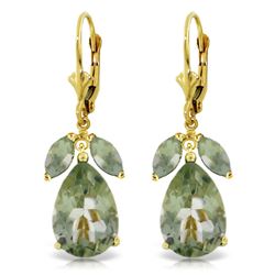 Genuine 13 ctw Green Amethyst Earrings Jewelry 14KT Yellow Gold - REF-61X2M