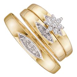 0.07 CTW His & Hers Diamond Cluster Matching Bridal Ring 10KT Yellow Gold - REF-20M9H