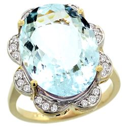 Natural 13.83 ctw Aquamarine & Diamond Engagement Ring 14K Yellow Gold - REF-284M9H