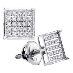 0.15 CTW Diamond Square Cluster Stud Earrings 14KT White Gold - REF-13K4W