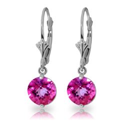 Genuine 3.1 ctw Pink Topaz Earrings Jewelry 14KT White Gold - REF-34F3Z