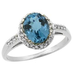 Natural 1.3 ctw London-blue-topaz & Diamond Engagement Ring 10K White Gold - REF-26M3H