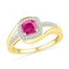 Image 1 : 1.1 CTW Princess Created Pink Sapphire Solitaire Ring 10KT Yellow Gold - REF-18Y2X