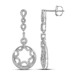 0.50 CTW Diamond Starburst Circle Dangle Screwback Earrings 10KT White Gold - REF-41K9W