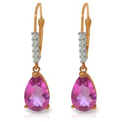 Genuine 3.15 ctw Pink Topaz & Diamond Earrings Jewelry 14KT Rose Gold - REF-44Z3N