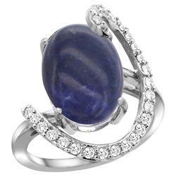 Natural 4.91 ctw Lapis & Diamond Engagement Ring 14K White Gold - REF-85W7K