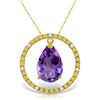 Genuine 6.6 ctw Amethyst & Diamond Necklace Jewelry 14KT Yellow Gold - REF-52H9X