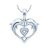 0.03 CTW Diamond Double Dolphin Heart Love Pendant 10KT White Gold - REF-10N5F