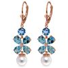 Genuine 6.28 ctw Blue Topaz & Pearl Earrings Jewelry 14KT Rose Gold - REF-49H8X