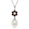 Genuine 4.53 ctw Pearl, Garnet & Diamond Necklace Jewelry 14KT White Gold - REF-29M7T