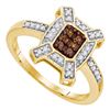 0.20 CTW Cognac-brown Color Diamond Square Ring 10KT Yellow Gold - REF-18K2W