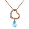Genuine 2.28 ctw Blue Topaz & Diamond Necklace Jewelry 14KT Rose Gold - REF-40M7T