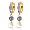 Genuine 4.65 ctw Tanzanite & Pearl Earrings Jewelry 14KT Yellow Gold - REF-61X3M
