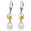 Genuine 9 ctw Pearl & Citrine Earrings Jewelry 14KT White Gold - REF-36P3H