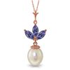 Genuine 4.75 ctw Tanzanite & Pearl Necklace Jewelry 14KT Rose Gold - REF-30H2X