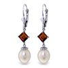Genuine 9.5 ctw Pearl & Garnet Earrings Jewelry 14KT White Gold - REF-24V4W