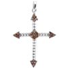 0.15 CTW Cognac-brown Color Diamond Cross Beaded Pendant 10KT White Gold - REF-12Y2X