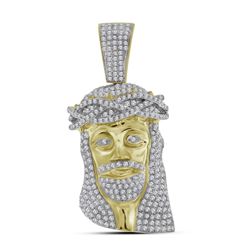 1.7 CTW Mens Diamond Jesus Head Pendant 10KT Yellow Gold - REF-89H9M