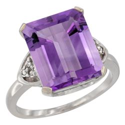 Natural 5.44 ctw amethyst & Diamond Engagement Ring 10K White Gold - REF-32V2F