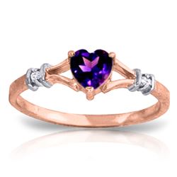Genuine 0.47 ctw Amethyst & Diamond Ring Jewelry 14KT Rose Gold - REF-27M2T
