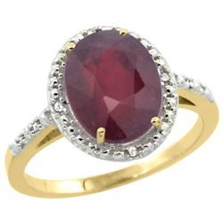 Natural 3.66 ctw Ruby & Diamond Engagement Ring 10K Yellow Gold - REF-30M5H