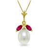 Image 1 : Genuine 4.5 ctw Pearl & Ruby Necklace Jewelry 14KT Yellow Gold - REF-25K3V