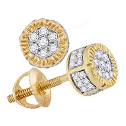 0.25 CTW Mens Diamond 3D Circle Cluster Stud Earrings 10KT Yellow Gold - REF-24Y2X