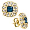 Image 1 : 0.25 CTW Blue Color Diamond Square Starburst Cluster Earrings 10KT Yellow Gold - REF-26K9W