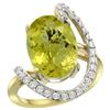 Natural 5.89 ctw Lemon-quartz & Diamond Engagement Ring 14K Yellow Gold - REF-89F3N