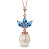 Genuine 4.75 ctw Blue Topaz & Pearl Necklace Jewelry 14KT Rose Gold - REF-24H3X