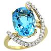 Natural 5.89 ctw Swiss-blue-topaz & Diamond Engagement Ring 14K Yellow Gold - REF-91Y4X
