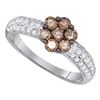 0.92 CTW Cognac-brown Color Diamond Flower Cluster Ring 10KT White Gold - REF-47Y9X