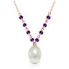 Genuine 5 ctw Pearl & Amethyst Necklace Jewelry 14KT Rose Gold - REF-25A4K