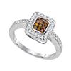 0.30 CTW Cognac-brown Color Diamond Square Cluster Ring 10KT White Gold - REF-26K9W