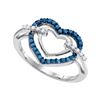 0.25 CTW Blue Color Diamond Double Heart Ring 10KT White Gold - REF-18X2Y
