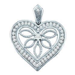 0.10 CTW Diamond Vintage-style Heart Outline Pendant 10KT White Gold - REF-14M9H