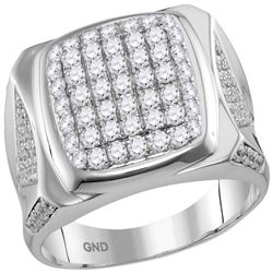 2 CTW Mens Diamond Square Cluster Ring 10KT White Gold - REF-138X2Y