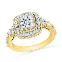 0.50 CTW Diamond Square Cluster Milgrain Ring 10KT Yellow Gold - REF-44F9N