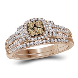 0.50 CTW Cognac-brown Diamond Bridal Wedding Engagement Ring 14KT Rose Gold - REF-82K4W