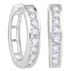 1 CTW Diamond Hoop Earrings 14KT White Gold - REF-89F9N