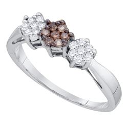 0.25 CTW Cognac-brown Color Diamond Cluster Ring 10KT White Gold - REF-22M4H